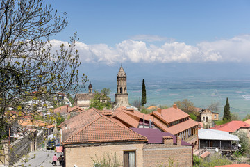 view of the old town of Signahi Georgia. The view on Signagi and Alazani valley, Georgia. Sighnaghi city of love in Georgia, Kakheti region