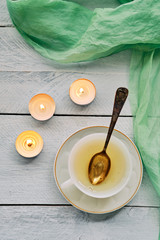 Green tea in white ceramic cup