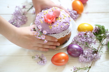 Children's hands with easter decoration