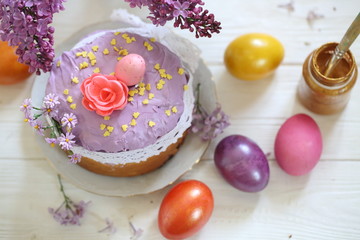 Still life with Easter cakes and lilacs