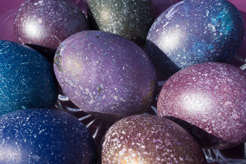 Decorated easter eggs on a blue background