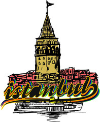 istanbul galata tower hand drawing graphic design vector art