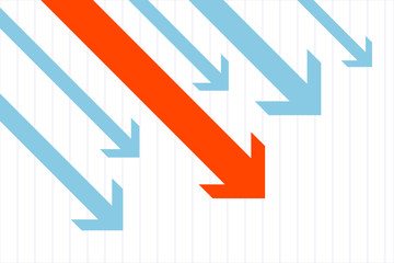 Arrows pointing down info graph. Concept representing decline.