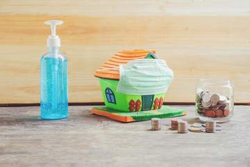 Money-saving concepts for future property purchases, ideas for loans, property ladder, finance, mortgage, real estate investments, taxes and bonuses., Coronavirus 2019-ncov covid-19 concept.