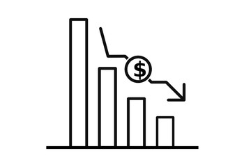 Icon representing Dollar currency depreciation.