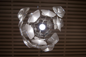 The interior design element is an original electric chandelier in the form of an exotic flower on a...