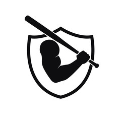  Logo of the hand holding a baseball bat with a shield