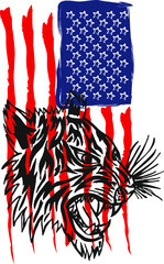 American flag and tiger graphic design vector art