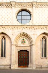 Obraz premium The Santa Maria Annunciata church, the Duomo of Vicenza, Italy. Here a detail of the highly decorated white and pink marble facade