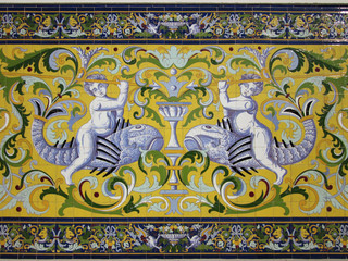 Tiled baseboard in a building in the streets of Sanlucar. Spain. 