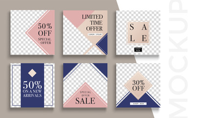 Sale banner layout design. Set of social media mobile app for shopping, sale, product promotion. 