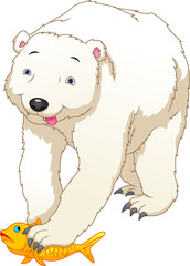 cute polar bears catch fish