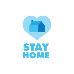 Stay at home badge. House icon inside a heart, take care, quarantine symbol.