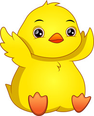 Cute baby duck cartoon waving