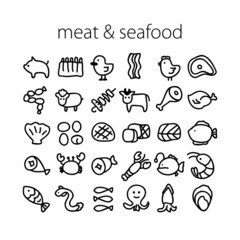 vector  meat and seafood line icons  for web