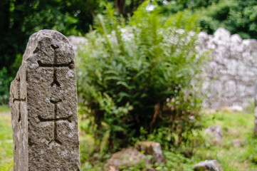 Lugnaedon Stone, the burial place of Lugnaedon, sister of St Patrick.  This is reputedly the oldest Christian inscription outside of the Vatican.