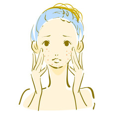 肌トラブル　女性　ニキビ　頬