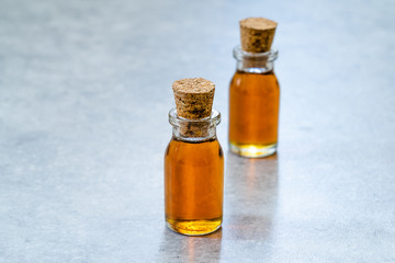 Homemade Organic Maple Syrup in Small Mini Glass Bottles with Corks