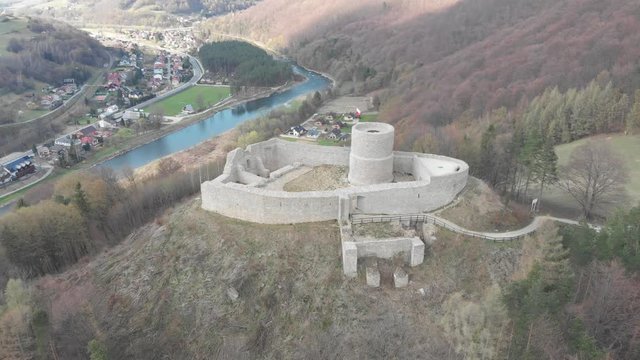 Castle in Beskids Mountains in spring. Village Rytro, Poland.