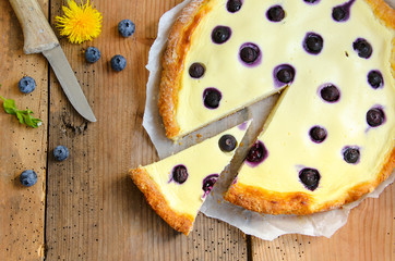 Stück Käsekuchen Blaubeeren Beeren