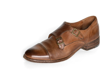 Brown leather shoes isolated on white background.