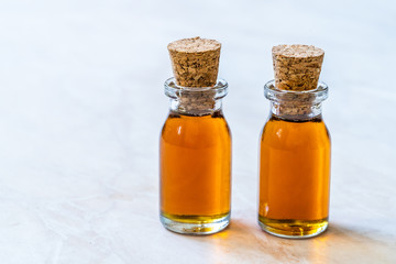 Homemade Organic Maple Syrup in Small Mini Glass Bottles with Corks