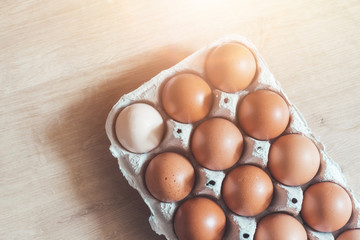 Metaphor for being different or outsider: Brown eggs and one white egg in a basket