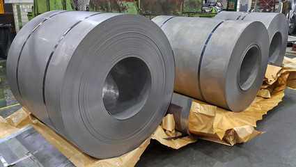 Hot rolled steel sheet in coil in warehouse storage, Plate metal sheet industry