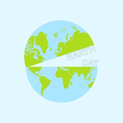 Round globe icon cut in half and earth day text in the middle of the world sign, vector