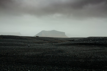 Iceland black sand beach misty landscape