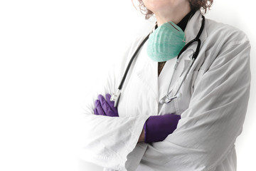 female doctor with arms crossed on white background