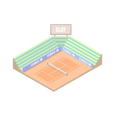 tennis court, clay field cover, orange isometric platform, vector illustration, game of tennis. Open area. Wimbledon