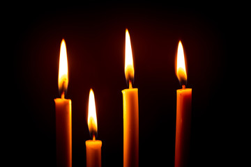 Three candles light for spirituality ceremony against black background,Philippines, Birthday, Black Color, Wishing, Anniversary
