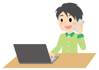 リモートワークの男性のイラスト