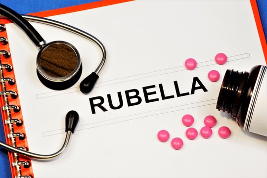 Rubella-the inscription on the medical folder. Acute viral infection from the togavirus family, manifested by intoxication and a specific rash. 