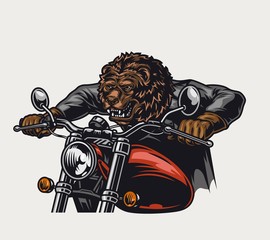 Concept of aggressive bear head motorcyclist