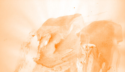 Abstract watercolor background hand-drawn on paper. Volumetric smoke elements. Orange color. For design, web, card, text, decoration, surfaces.