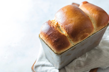 Japanese brioche, Japanese milk bread. Homemade baking. Fresh homemade crisp bread.
