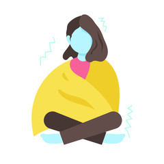 A very cold cartoon girl, frozen in the snow.