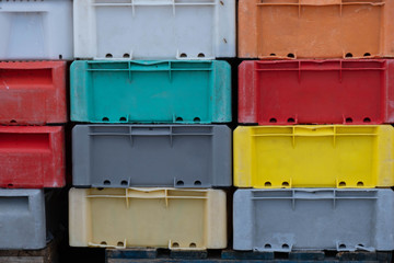 crates for fish in the port of a European city