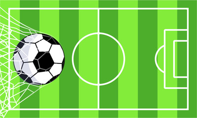 Football, soccer ball in goal on field icon flat style on an isolated green background. EPS 10 vector
