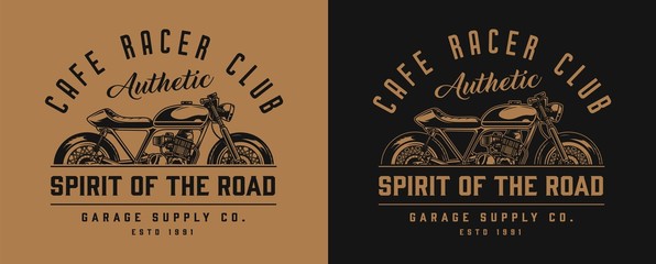 Cafe racer motorcycle monochrome label - obrazy, fototapety, plakaty