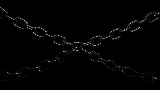 Rough protective chain. Black massive heavy metal chain on a dark background.