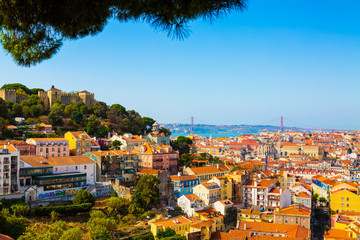 Panorama of Lisbon old town viewed from Miradouro da Graca observation point, Portugal