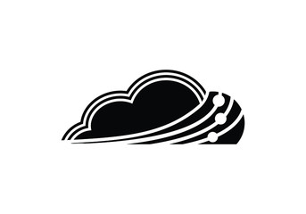 Black cloud with circuit line isolated on white background symbol of cloud computing and data science
