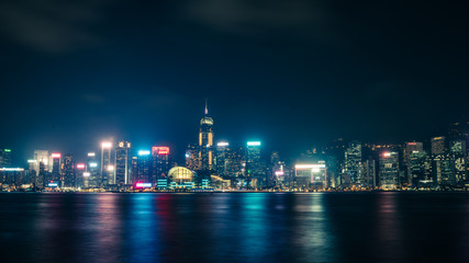 Fototapeta na wymiar Commercial Office Building In Hong Kong At Night