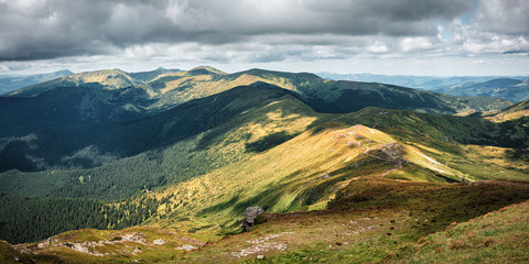 Fototapeta na wymiar Summer mountain landscape at Carpathians, Ukraine. panoramic view
