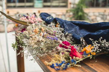 bunch of dried lavender on the table at a city market
