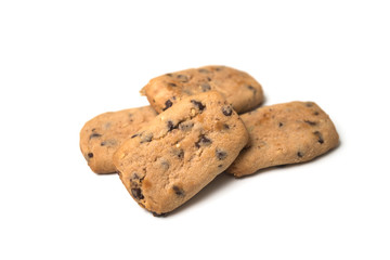 closeup of cookies pile on white background