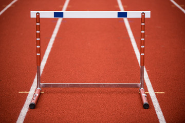 Hurdle on race track, track and field equipment